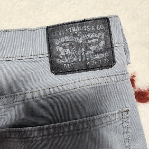 Levis 510 Slim Chino Pants 36 x 32 (36 x 31) Mid Rise Cotton Casual Stretch - Picture 3 of 8